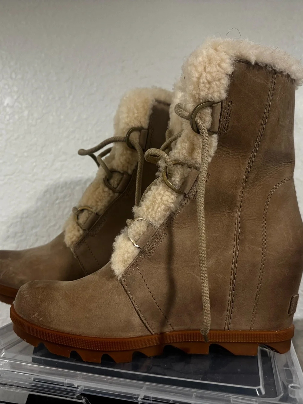 Sorel Shearling-Lined Wedge Ankle Boots - Tan
